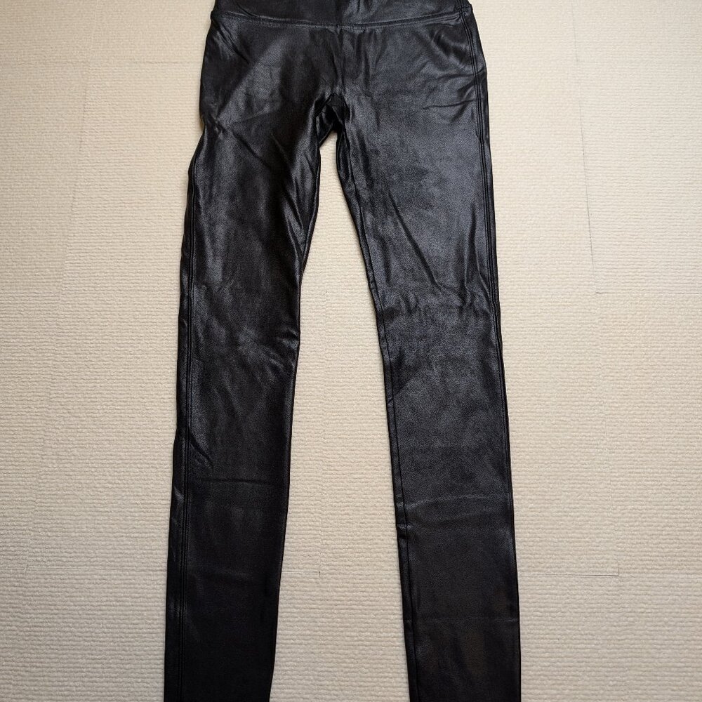 Spanx black faux leather leggings - size M Tall - slimming shapewear